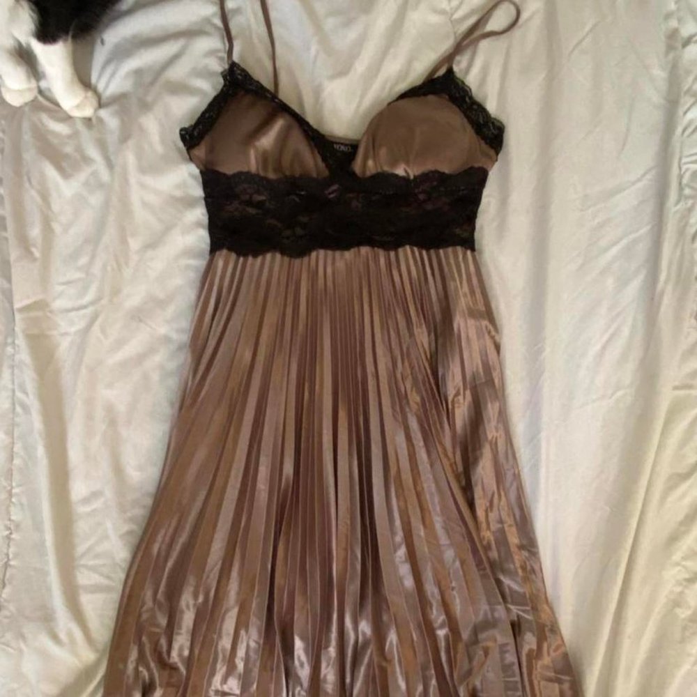 Bronze Satin pleated dress